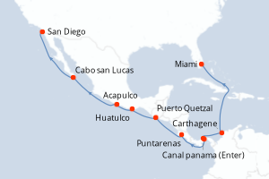 carte itinéraire croisière Amérique du Nord 14 jours au départ du port de Miami