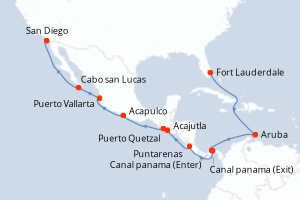 carte itinéraire croisière Transatlantique 17 jours au départ du port de Fort Lauderdale