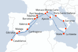 carte itinéraire croisière Méditerranée 20 jours au départ du port de Monaco Monte-Carlo