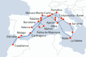 carte itinéraire croisière Sardaigne 30 jours au départ du port de Monaco Monte-Carlo