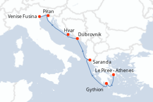 carte itinéraire croisière Méditerranée 7 jours au départ du port de Le Piree - Athenes