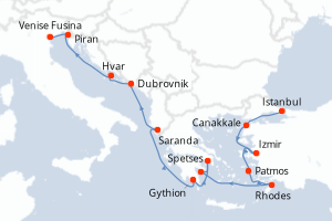 carte itinéraire croisière Méditerranée 14 jours au départ du port de Istanbul