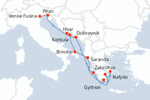 carte itinéraire croisière Méditerranée 14 jours au départ du port de Dubrovnik