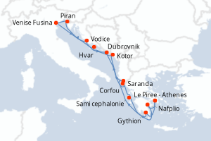 carte itinéraire croisière Méditerranée 14 jours au départ du port de Le Piree - Athenes