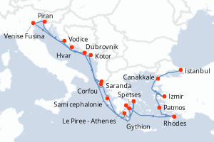 carte itinéraire croisière Méditerranée 21 jours au départ du port de Istanbul