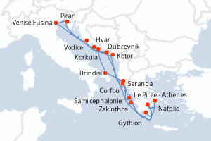 carte itinéraire croisière Méditerranée 21 jours au départ du port de Dubrovnik