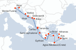 carte itinéraire croisière Méditerranée 21 jours au départ du port de Le Piree - Athenes