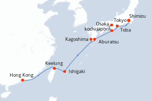 carte itinéraire croisière Asie 12 jours au départ du port de Hong Kong