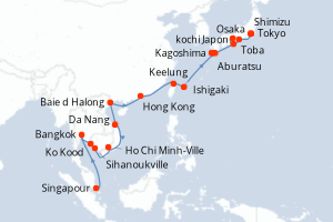 carte itinéraire croisière Asie 26 jours au départ du port de Singapour