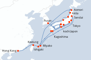 carte itinéraire croisière Asie 26 jours au départ du port de Hong Kong