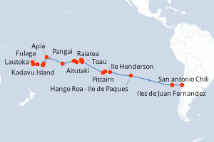 Carte de l'itinéraire de croisière Lautoka-San antonio Chili d'une durée de 34 jours