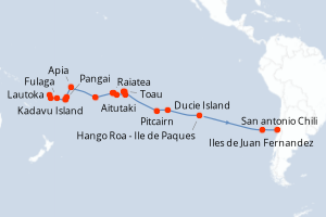 Carte de l'itinéraire de croisière Lautoka-San antonio Chili d'une durée de 32 jours