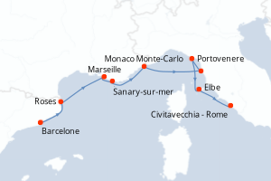 carte itinéraire croisière Méditerranée 9 jours au départ du port de Barcelone
