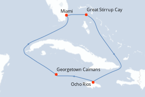 carte itinéraire croisière Caraïbes Bahamas 6 jours au départ du port de Miami