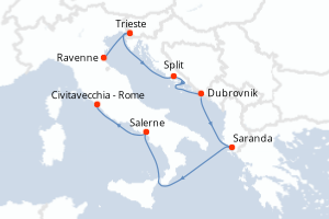 carte itinéraire croisière Adriatique 7 jours au départ du port de Ravenne