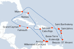 carte itinéraire croisière Caraïbes Bahamas 20 jours au départ du port de San Juan