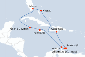 carte itinéraire croisière Caraïbes Bahamas 12 jours au départ du port de Miami
