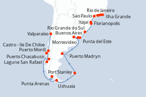 carte itinéraire croisière Amérique du Sud 33 jours au départ du port de Valparaíso