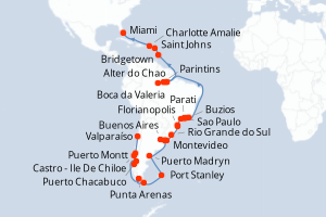 carte itinéraire croisière Caraïbes Bahamas 54 jours au départ du port de Valparaíso
