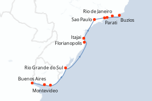 Carte de l'itinéraire de croisière Buenos Aires-Rio de Janeiro d'une durée de 12 jours