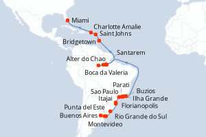 carte itinéraire croisière Caraïbes Bahamas 33 jours au départ du port de Buenos Aires