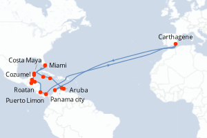 carte itinéraire croisière Caraïbes Bahamas 20 jours au départ du port de Miami