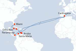 carte itinéraire croisière Caraïbes Bahamas 10 jours au départ du port de Panama city