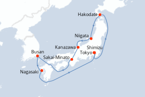 carte itinéraire croisière Asie 10 jours au départ du port de Tokyo