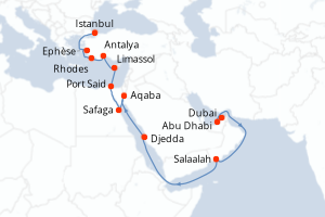 carte itinéraire croisière Méditerranée 21 jours au départ du port de Dubai
