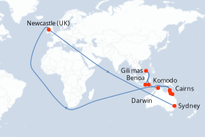carte itinéraire croisière Australie Nouvelle Zélande 16 jours au départ du port de Benoa