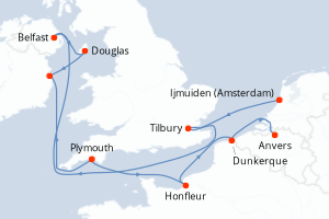 carte itinéraire croisière Europe du Nord 10 jours au départ du port de Ijmuiden (Amsterdam)