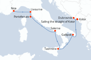 carte itinéraire croisière Adriatique 7 jours au départ du port de Nice