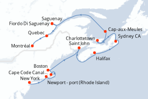 Carte de l'itinéraire de croisière New York-Montréal d'une durée de 12 jours