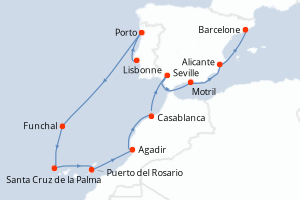 carte itinéraire croisière Méditerranée 11 jours au départ du port de Lisbonne