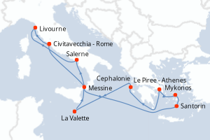 carte itinéraire croisière Sicile 10 jours au départ du port de Civitavecchia - Rome