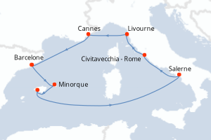 carte itinéraire croisière Méditerranée 9 jours au départ du port de Barcelone