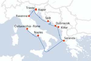 carte itinéraire croisière Adriatique 7 jours au départ du port de Ravenne