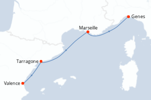 carte itinéraire croisière Méditerranée 3 jours au départ du port de Genes