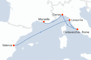 carte itinéraire croisière Méditerranée 5 jours au départ du port de Valence