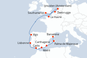 carte itinéraire croisière Méditerranée 11 jours au départ du port de Southampton