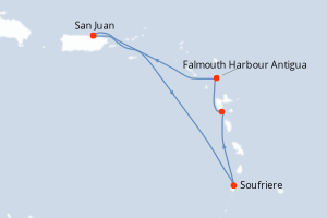 Carte de l'itinéraire de croisière San Juan-San Juan d'une durée de 5 jours