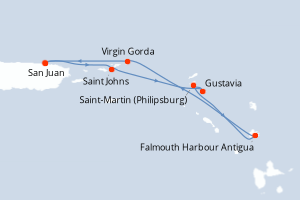 Carte de l'itinéraire de croisière San Juan-San Juan d'une durée de 6 jours