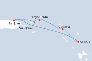 Carte de l'itinéraire de croisière San Juan-San Juan d'une durée de 6 jours
