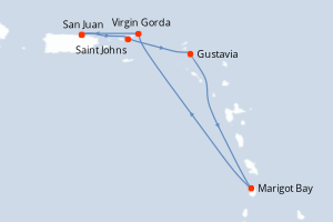 Carte de l'itinéraire de croisière San Juan-San Juan d'une durée de 5 jours