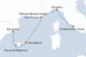 carte itinéraire croisière Méditerranée 6 jours au départ du port de Barcelone