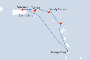 Carte de l'itinéraire de croisière San Juan-San Juan d'une durée de 7 jours
