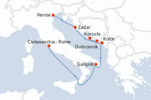 carte itinéraire croisière Méditerranée 7 jours au départ du port de Civitavecchia - Rome