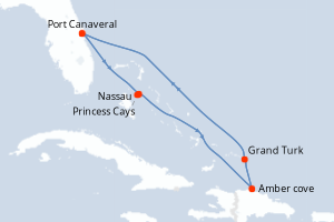 carte itinéraire croisière Caraïbes Bahamas 14 jours au départ du port de Port Canaveral