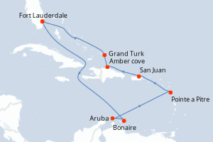 carte itinéraire croisière Caraïbes Bahamas 12 jours au départ du port de Fort Lauderdale