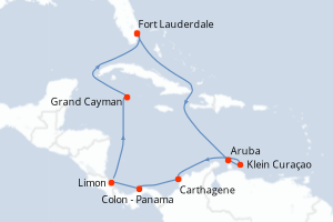 carte itinéraire croisière Caraïbes Bahamas 12 jours au départ du port de Fort Lauderdale